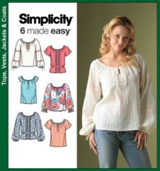 4177 SIMPLICITY  PEASANT TOPS SLEEVES / TIED OR NOT PATTERN 8-16,16-24